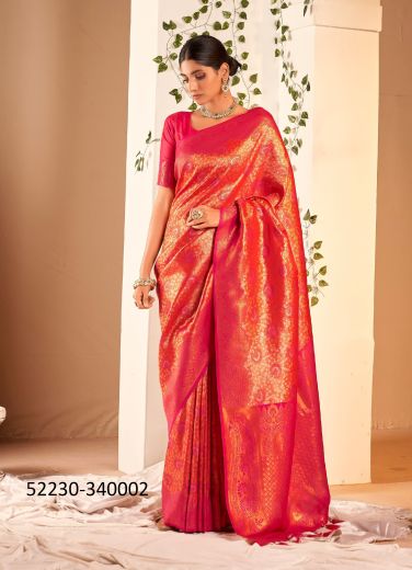 Crimson Red Woven Soft Silk Saree For Traditional / Religious Occasions