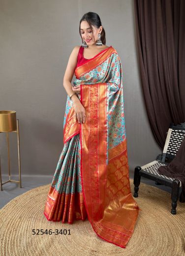 Multicolored Woven Kanjivaram Silk Saree For Traditional / Religious Occasions