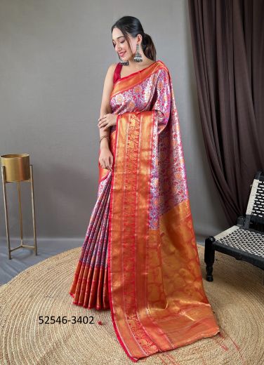 Multicolored Woven Kanjivaram Silk Saree For Traditional / Religious Occasions