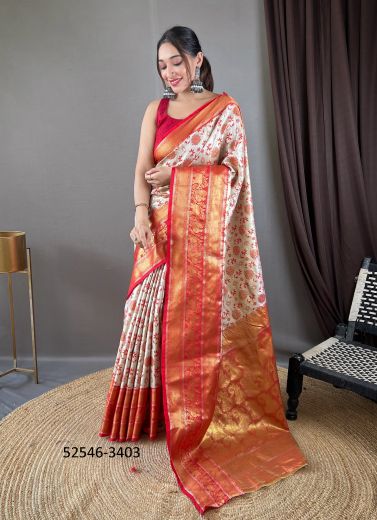 Multicolored Woven Kanjivaram Silk Saree For Traditional / Religious Occasions