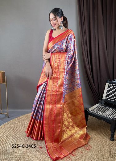 Multicolored Woven Kanjivaram Silk Saree For Traditional / Religious Occasions