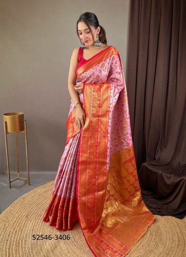 Multicolored Woven Kanjivaram Silk Saree For Traditional / Religious Occasions