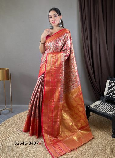 Multicolored Woven Kanjivaram Silk Saree For Traditional / Religious Occasions