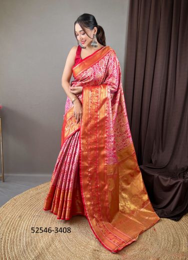 Multicolored Woven Kanjivaram Silk Saree For Traditional / Religious Occasions