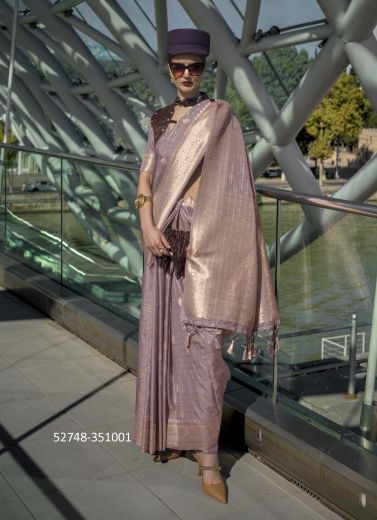 Mauve Silk Woven Handloom Saree For Traditional / Religious Occasions