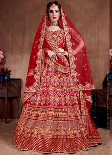 Dark Red Mulberry Silk Wedding Lehenga Choli