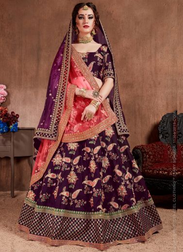 Purple Taffeta Silk Wedding Lehenga Choli