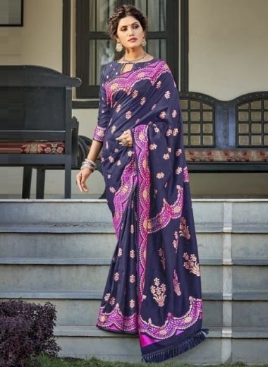 Midnight Blue Pure Silk Zari Weaving Saree