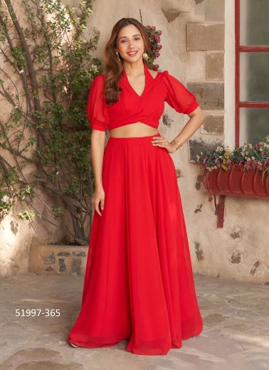Red Georgette Party-Wear Stylish Readymade Lehenga Choli