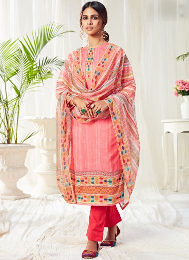 Pink Cotton Digital Print Salwar Kameez
