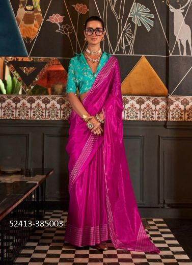 Purple & Aqua Viscose Woven Handloom Saree For Traditional / Religious Occasions