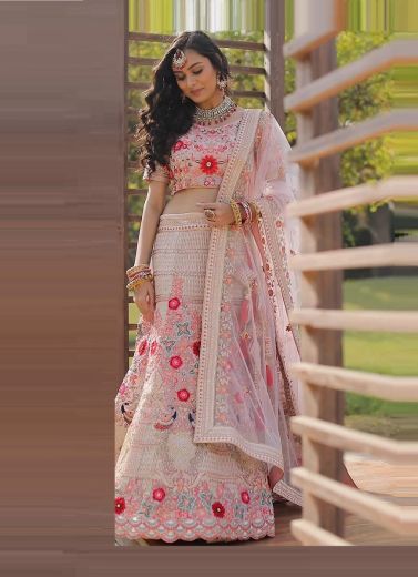 Light Pink Organza Bridal Lehenga Choli (With Inner)