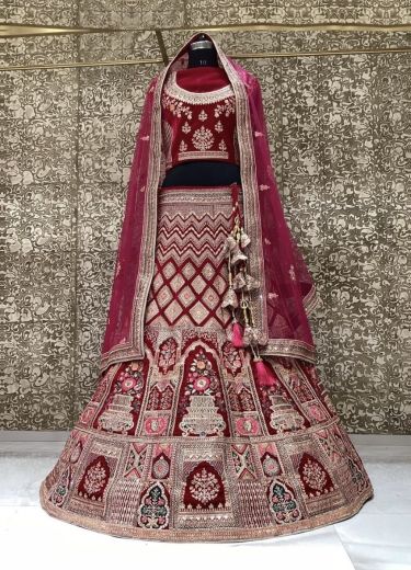 Red Berry Velvet Bridal Lehenga Choli