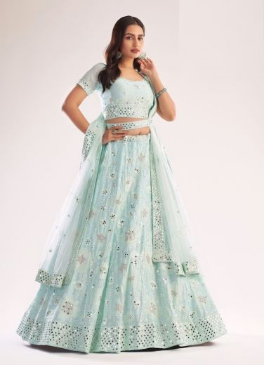 Light Sky Blue Net Bridal Lehenga Choli