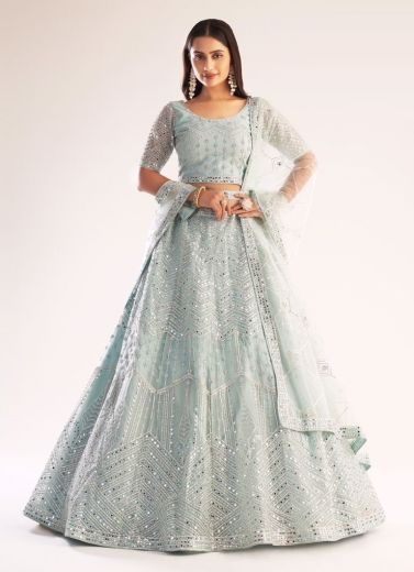 Light Blue Net Bridal Lehenga Choli