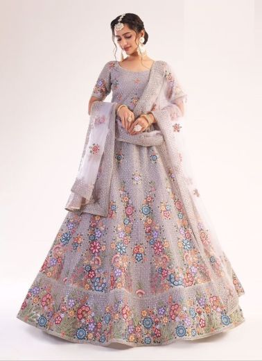 Lavender Net Bridal Lehenga Choli