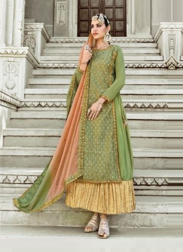 Olive Green Georgette Embroidery Party-Wear Trending Salwar Kameez