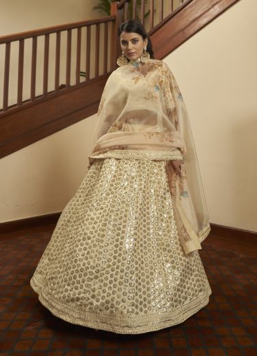 Beige Art Silk Embroidery & Sequins-Work Party-Wear Stylish Lehenga Choli