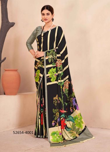 Multicolored Crape Silk Digitally Printed Vibrant Saree For Kitty-Parties