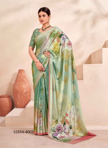 Multicolored Crape Silk Digitally Printed Vibrant Saree For Kitty-Parties