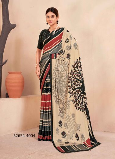 Multicolored Crape Silk Digitally Printed Vibrant Saree For Kitty-Parties