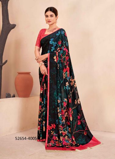 Multicolored Crape Silk Digitally Printed Vibrant Saree For Kitty-Parties