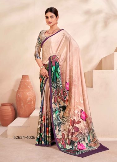 Multicolored Crape Silk Digitally Printed Vibrant Saree For Kitty-Parties