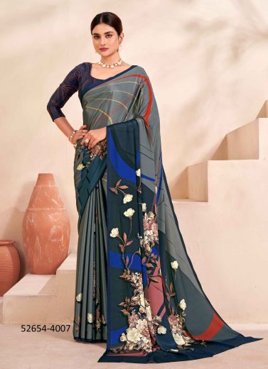 Multicolored Crape Silk Digitally Printed Vibrant Saree For Kitty-Parties