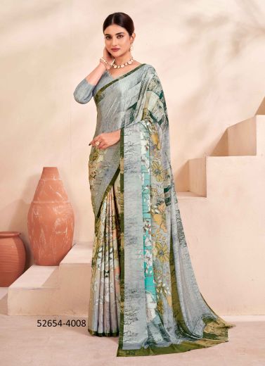 Multicolored Crape Silk Digitally Printed Vibrant Saree For Kitty-Parties