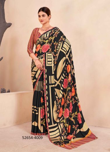 Multicolored Crape Silk Digitally Printed Vibrant Saree For Kitty-Parties