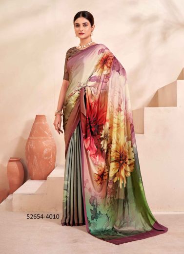 Multicolored Crape Silk Digitally Printed Vibrant Saree For Kitty-Parties