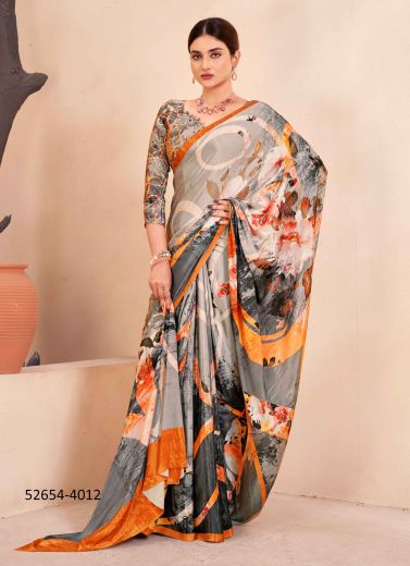 Multicolored Crape Silk Digitally Printed Vibrant Saree For Kitty-Parties