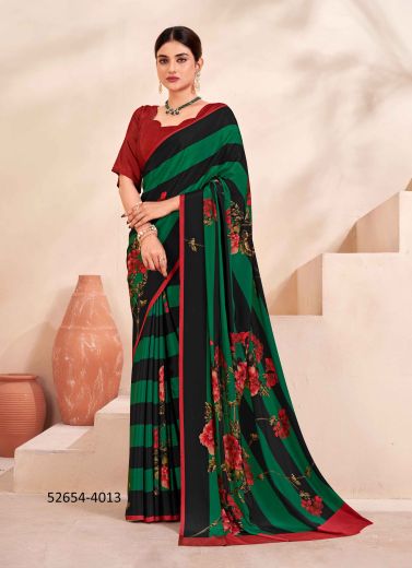 Multicolored Crape Silk Digitally Printed Vibrant Saree For Kitty-Parties