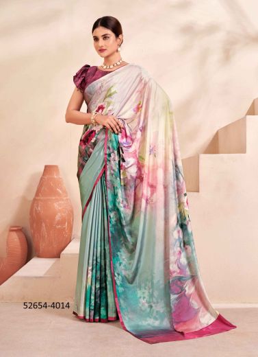 Multicolored Crape Silk Digitally Printed Vibrant Saree For Kitty-Parties