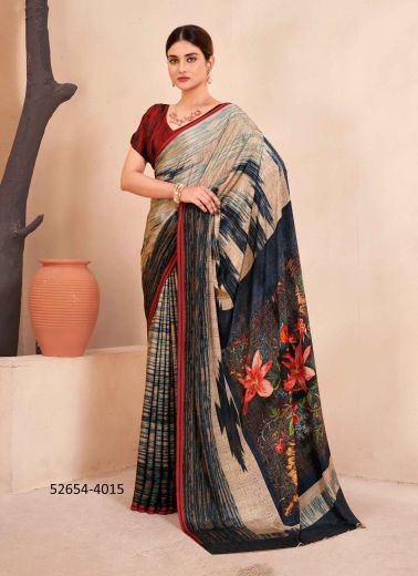 Multicolored Crape Silk Digitally Printed Vibrant Saree For Kitty-Parties