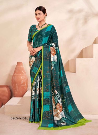 Multicolored Crape Silk Digitally Printed Vibrant Saree For Kitty-Parties