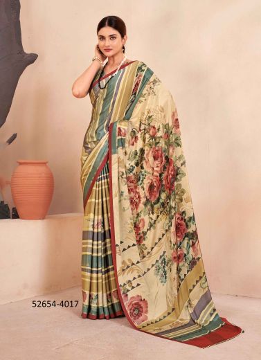 Multicolored Crape Silk Digitally Printed Vibrant Saree For Kitty-Parties