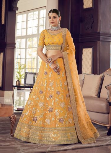 Orange Organza Handwork Wedding-Wear Bridal Lehenga Choli