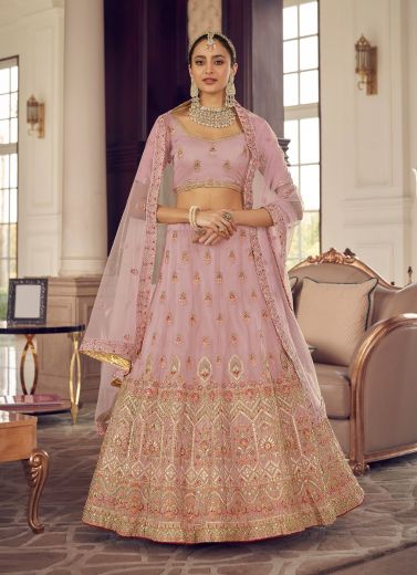 Pink Organza Handwork Wedding-Wear Bridal Lehenga Choli