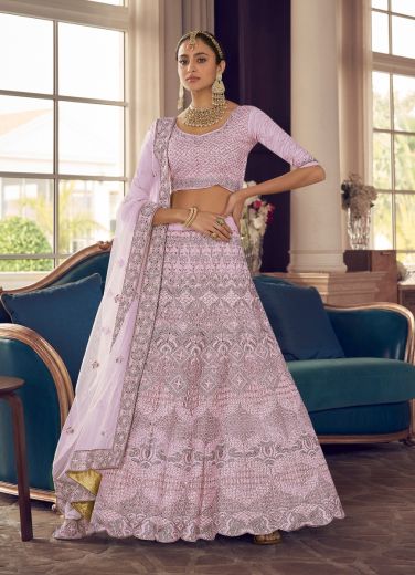 Light Lilac Crape Handwork Wedding-Wear Bridal Lehenga Choli