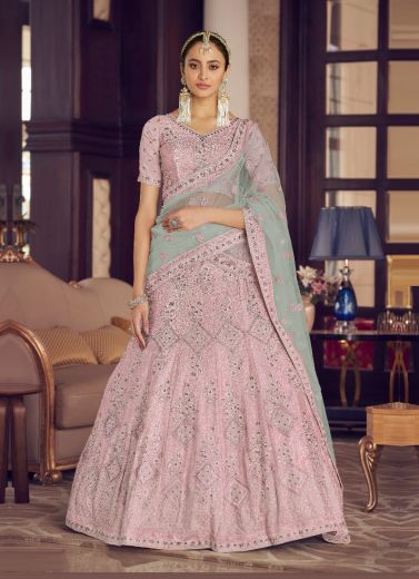 Pink Crape Handwork Wedding-Wear Bridal Lehenga Choli