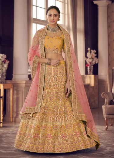 Orange Organza Handwork Wedding-Wear Bridal Lehenga Choli