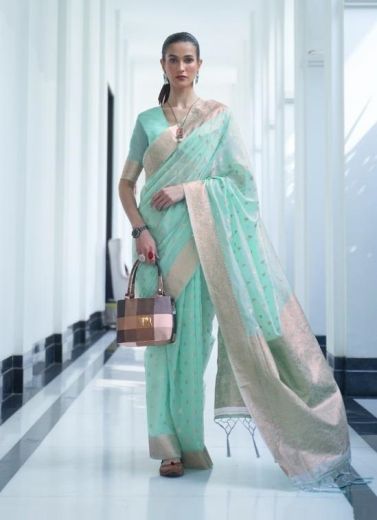 Aquamarine Silk Weaving Festive-Wear Handloom Saree