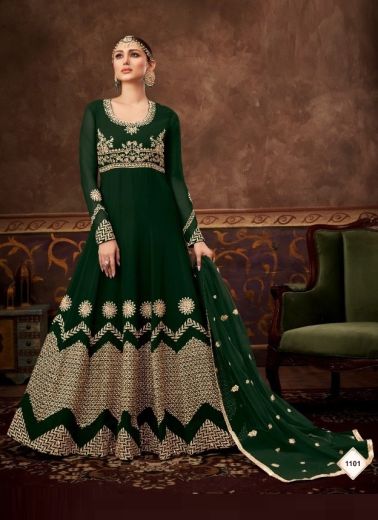 Dark Green Georgette Embroidered Ramadan Special Floor-Length Salwar Kameez