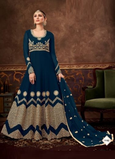 Dark Sea Blue Georgette Embroidered Ramadan Special Floor-Length Salwar Kameez