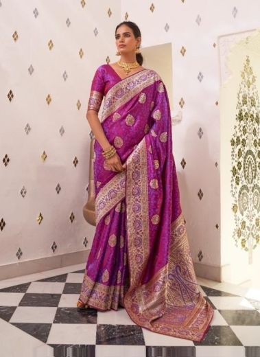 Purple Satin Two Tone Weaving Festive-Wear Handloom Saree