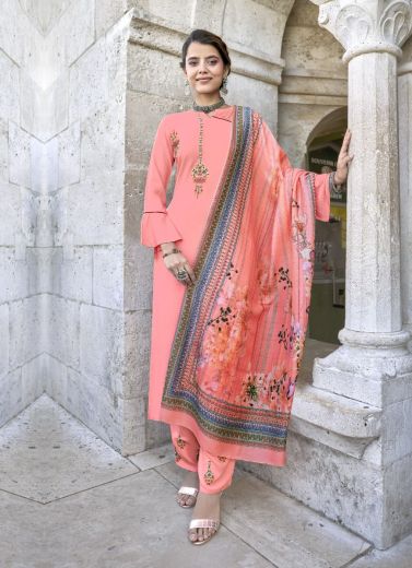 Pink Rayon With Embroidery & Digital Printed Office-Wear Pant-Bottom Readymade Salwar Kameez