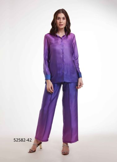 Violet & Purple Modal Satin Shaded Party-Wear Readymade Co-Ord Set