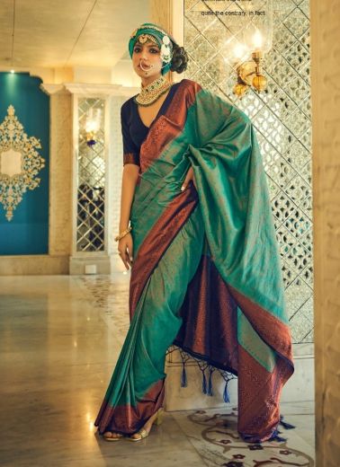 Sea Green Soft Silk Weaving Festive-Wear Saree