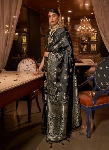 Black Silk Weaving Party-Wear Handloom Saree